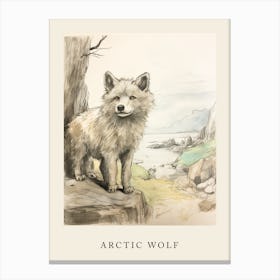 Beatrix Potter Inspired  Animal Watercolour Arctic Wolf 2 Canvas Print
