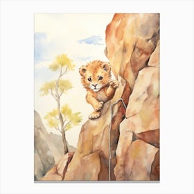 Rock Climbing Watercolour Lion Art Painting 2 Canvas Print