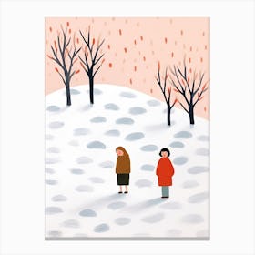 Winter Snow Scene, Tiny People And Illustration 7 Canvas Print