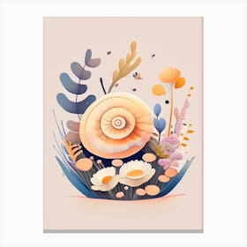 Garden Snail In Flowers Illustration Canvas Print