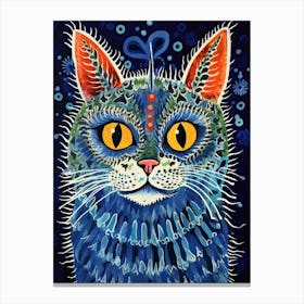 Louis Wain Blue Gothic Kaleidoscope Cat 3 Canvas Print