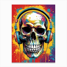 Skull With Headphones Pop Art (12) Canvas Print