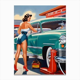 1950's Era Retro Automotive Service Station Pinup- Reimagined 3 Canvas Print