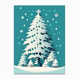 Snowfalkes By Christmas Tree, Snowflakes, Retro Drawing 1 Canvas Print