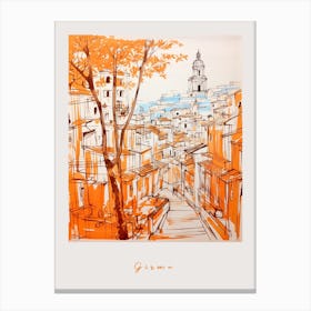 Girona Spain Orange Drawing Poster Canvas Print