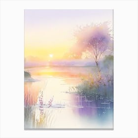 Sunrise Over Pond Waterscape Gouache 1 Canvas Print