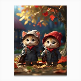 Cute Kittens In Autumn Canvas Print