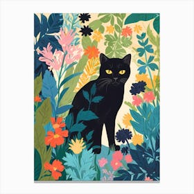 Black Cat In The Garden Canvas Print