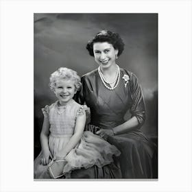 Portrait Of Queen Elizabeth Ii With Princess Anne Canvas Print