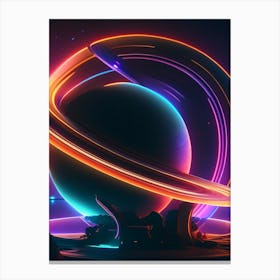 Saturn Neon Nights Space Canvas Print