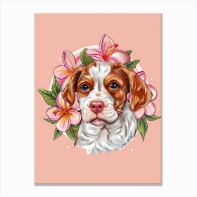 Dog With Flowers Canvas Print