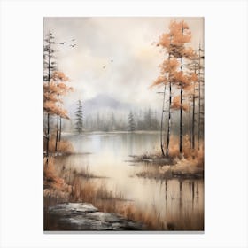 Lake In The Woods In Autumn, Painting 50 Canvas Print