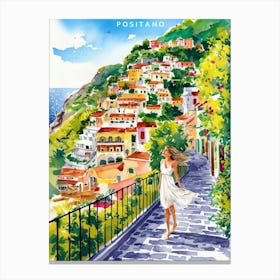 Watercolor Of A Woman Walking Down A Street Canvas Print