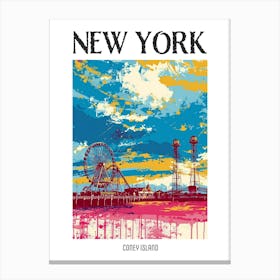 Coney Island New York Colourful Silkscreen Illustration 2 Poster Canvas Print
