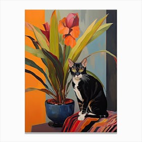Cymbidium Orchid Flower Vase And A Cat, A Painting In The Style Of Matisse 2 Canvas Print