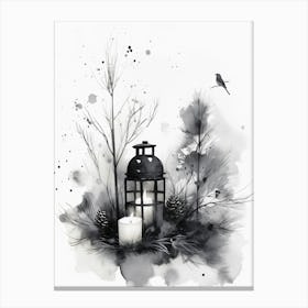 Black And White Christmas candle Painting Canvas Print