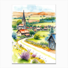 Watercolor Illustration Of A Village Canvas Print