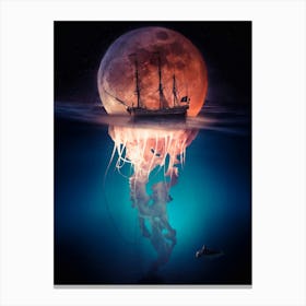 Pirate Jellyfish Orange Moon Canvas Print