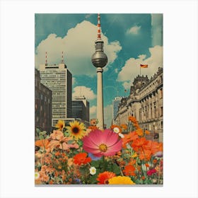 Berlin   Floral Retro Collage Style 1 Canvas Print