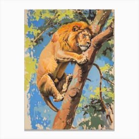 Asiatic Lion Climbing A Tree Fauvist Painting 4 Canvas Print