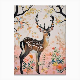 Floral Animal Painting Deer 3 Canvas Print