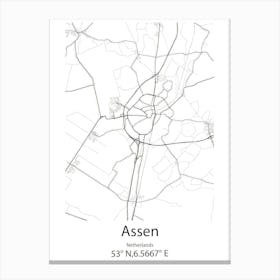 Assen,Netherlands Minimalist Map Canvas Print