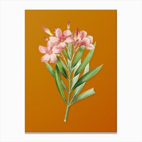 Vintage Oleander Botanical on Sunset Orange n.0948 Canvas Print