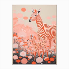 Zebra Mother & Calf Pink & Orange 2 Canvas Print