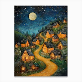 Village At Night With Stars and Moon In The Sky 9 Canvas Print