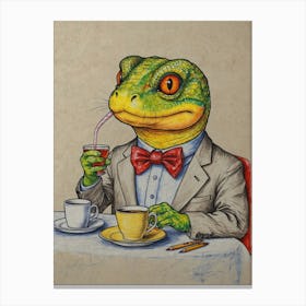 Lizard Drinking Tea Canvas Print