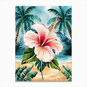 Hibiscus Flower On The Beach Canvas Print