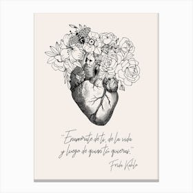 Floral Anatomical Heart (quote by Frida) Canvas Print
