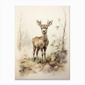 Storybook Animal Watercolour Reindeer 2 Canvas Print