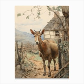 Storybook Animal Watercolour Goat 2 Canvas Print