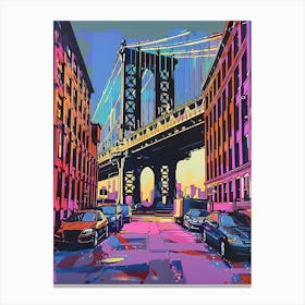 Dumbo Down Under The Manhattan Bridge Overpass Colourful Silkscreen Illustration 1 Canvas Print