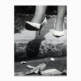 Woman In Heels Stepping On Banana Peel Canvas Print