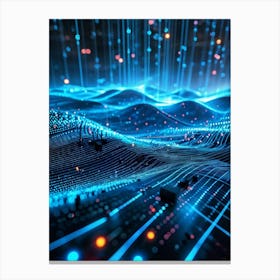 Abstract Cyber Security Theme With Geometric Dots And Lines Forming A Network Like Grid Blue And N (3) Canvas Print