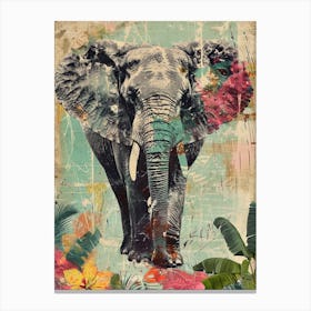 Retro Kitsch Elephant Collage 4 Canvas Print