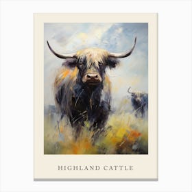Highland Cattle Impressionism Style Poster Canvas Print