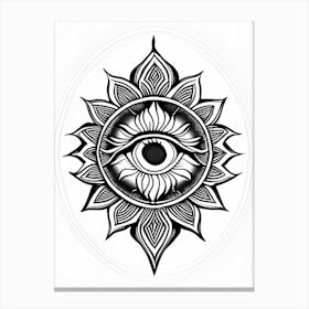 The Ajna Chakra, Symbol, Third Eye Simple Black & White Illustration 3 Canvas Print