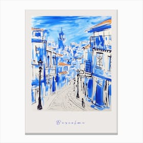Barcelona Spain Mediterranean Blue Drawing Poster Canvas Print