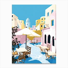Santorini, Greece, Flat Pastels Tones Illustration 3 Canvas Print