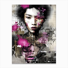 Asian Girl Collage Abstract Painting Canvas Print