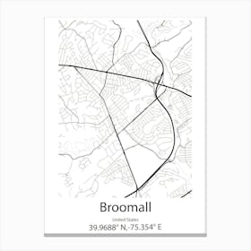 Broomall,United States Minimalist Map 1 Canvas Print