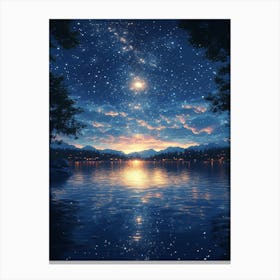 Night Sky Over Lake 12 Canvas Print