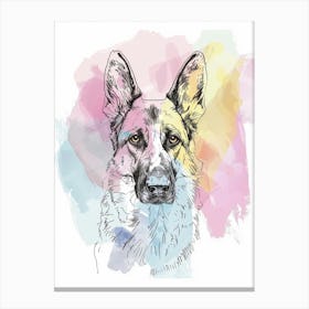 German Shepherd Dog Pastel Line Watercolour Illustration  1 Canvas Print