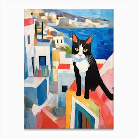 Painting Of A Cat In Santorini Greece 4 Canvas Print