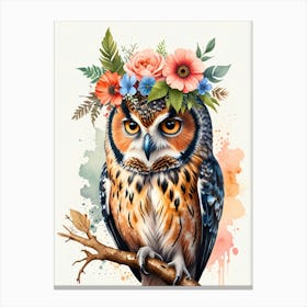 Owl With Flowers 1 Canvas Print