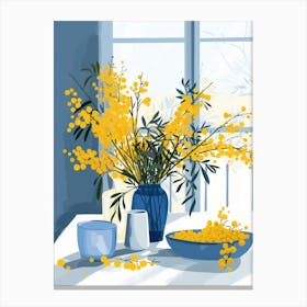 Mimosa Flowers On A Table   Contemporary Illustration 6 Canvas Print