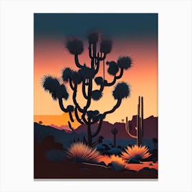 Joshua Tree At Dusk In Desert Retro Illustration (1) Canvas Print